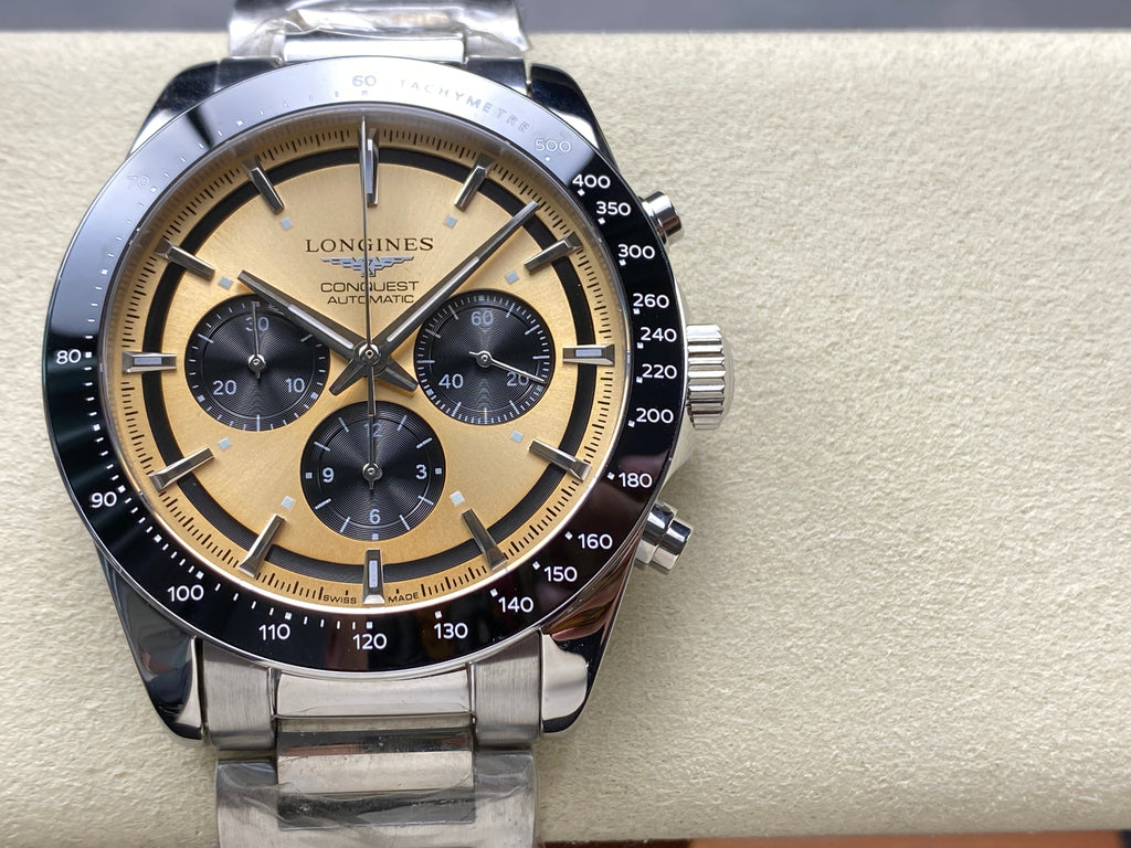 CONQUEST CHRONOGRAPH 42 MM SILVER CASE WITH GOLD DIAL