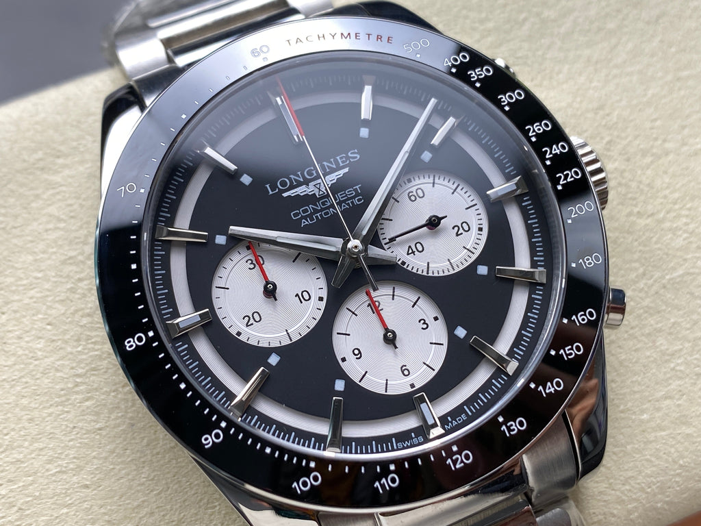 CONQUEST CHRONOGRAPH 42 MM SILVER CASE WITH BLACK DIAL