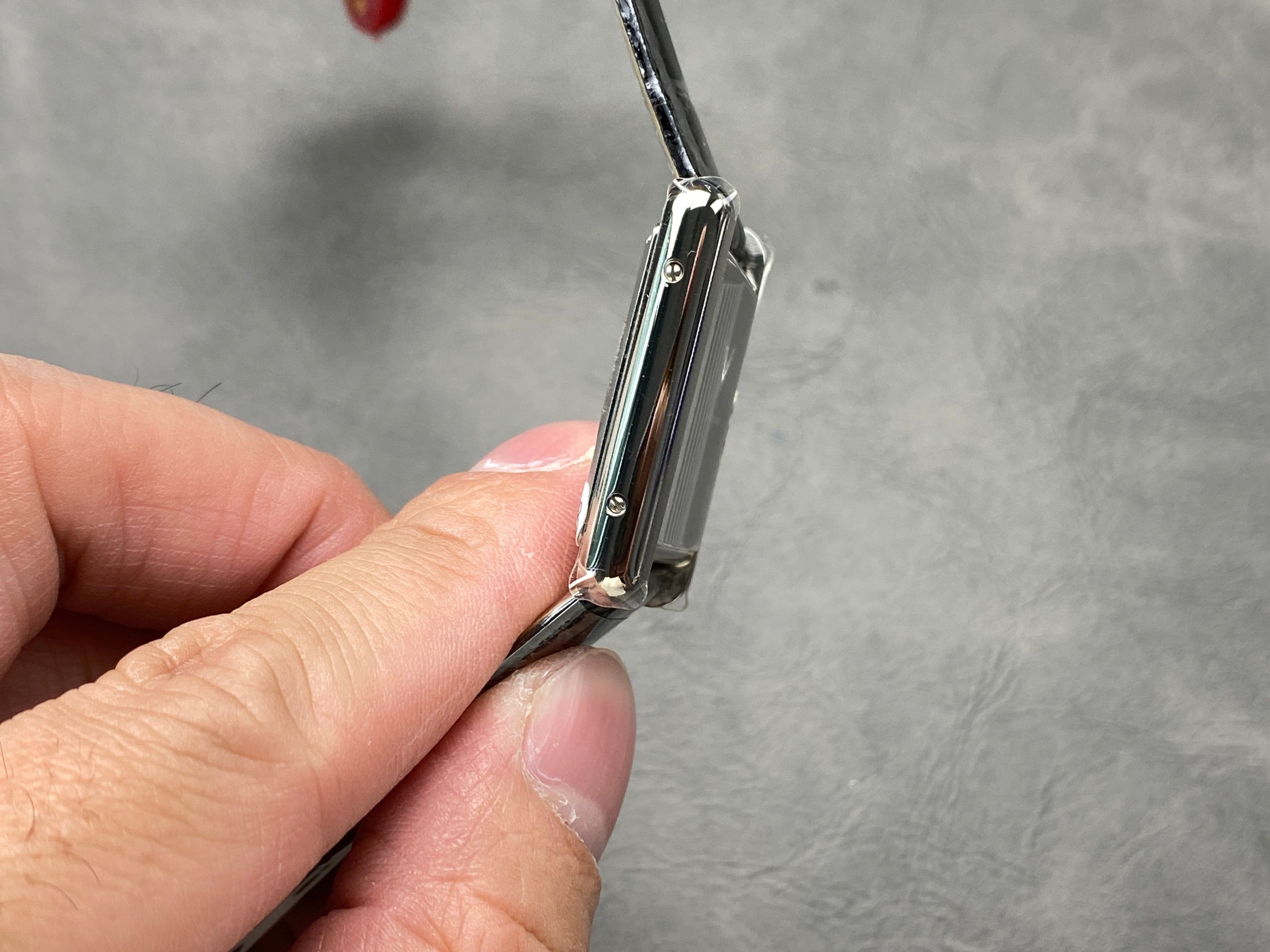 CARTIER TANK MUST SILVER CASE WITH BLACK LEATHER STRAP