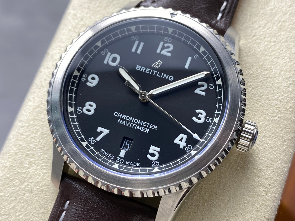 AVIATOR 8 AUTOMATIC STEEL CASE BLACK DIAL BROWN CALFSKIN STRAP