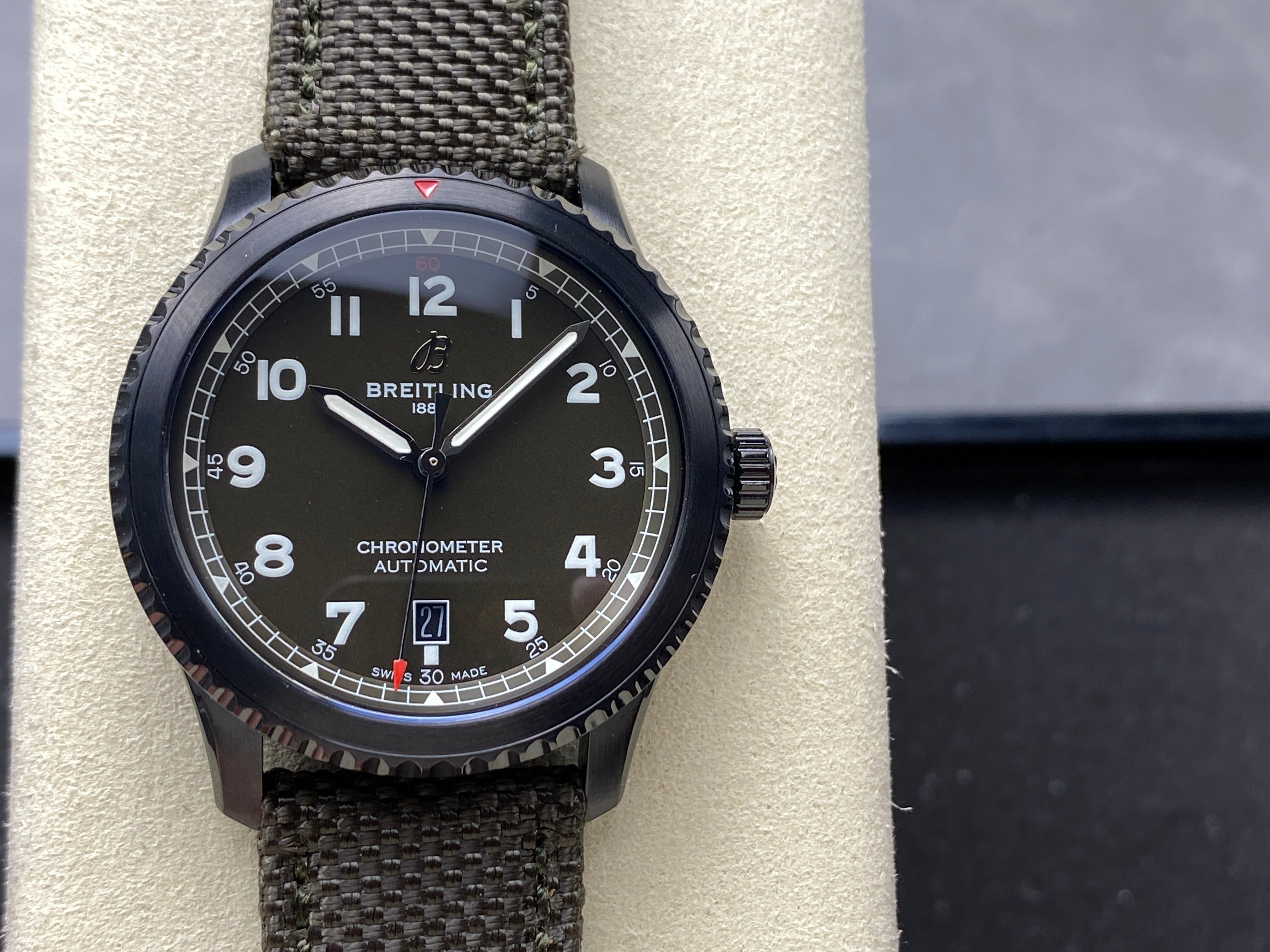 AVIATOR 8 CURTISS AUTOMATIC STEEL CASE KHAKI GREEN NYLON STRAP