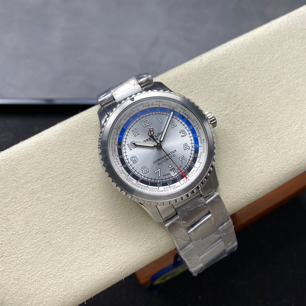 AVIATOR 8 AUTOMATIC ALL STEEL SILVER MIX BLACK BLUE DIAL