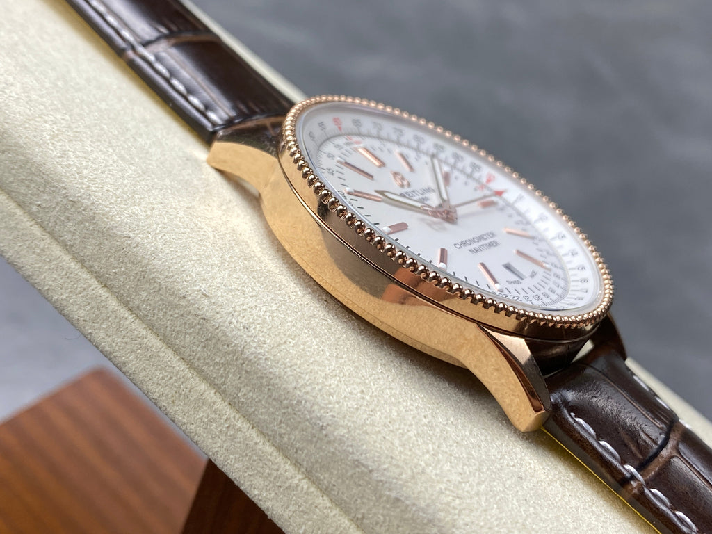 NAVITIMER AUTOMATIC 41 RED GOLD CASE BROWN ALLIGATOR LEATHER STRAP