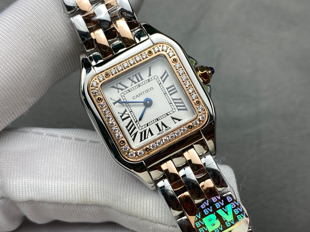 CARTIER PANTHÈRE SMALL WATCH GOLD PINK AND SILVER CASE WITH CRYSTALS