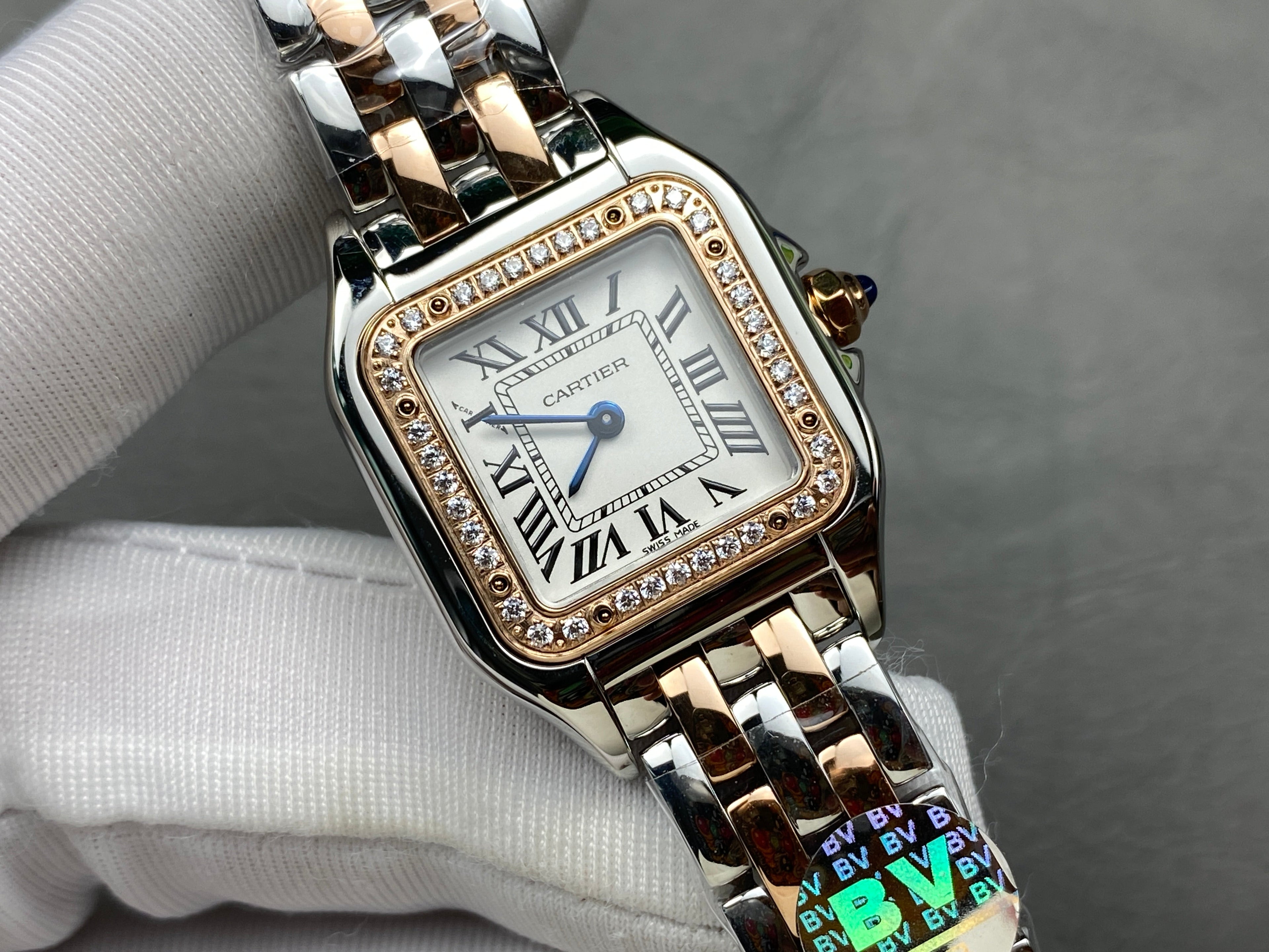 CARTIER PANTHÈRE SMALL WATCH GOLD PINK AND SILVER CASE WITH CRYSTALS