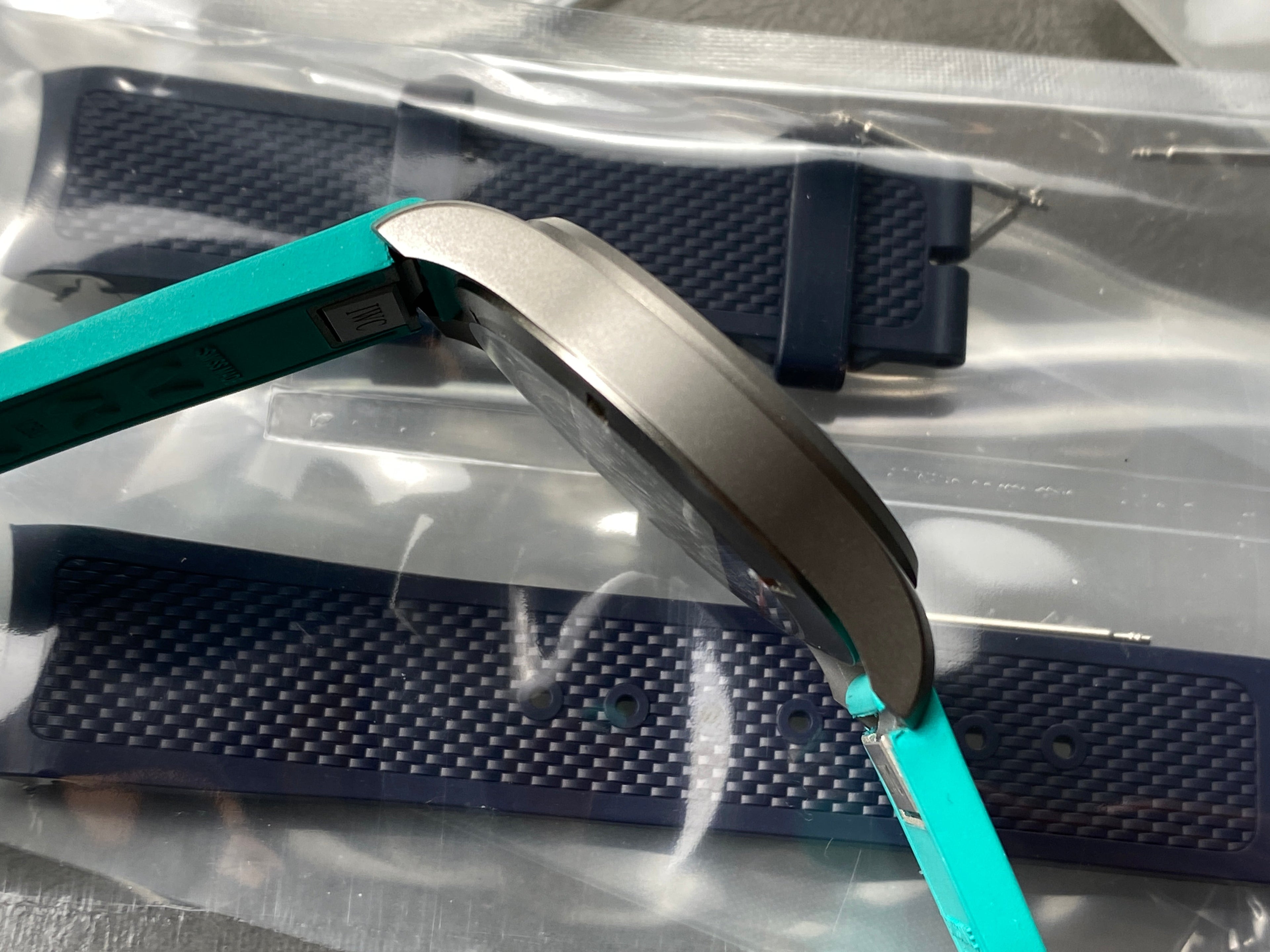 PILOT’S WATCH MARK XX MERCEDES  SILVER CASE ON TEAL GREEN RUBBER STRAP
