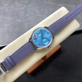 PORTUGIESER AUTOMATIC 42 WATCH SILVER CASE WITH NAVY BLUE LEATHER STRAP AND SAPPHIRE BLUE DIAL