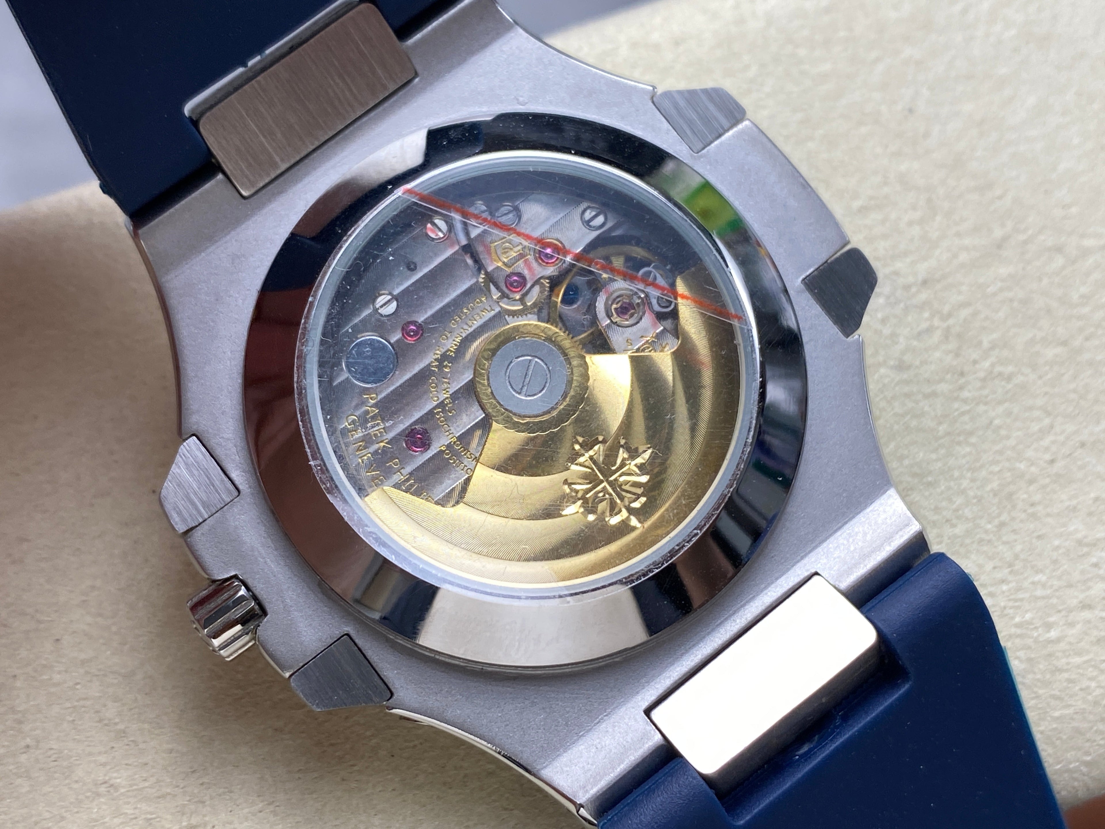 NAUTILUS STEEL ATTACHED DIAMOND BEZEL BLUE RUBBER STRAP