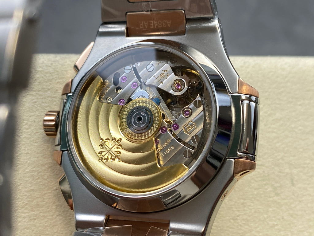 NAUTILUS STEEL AND ROSE GOLD BRACELET BLUE DIAL