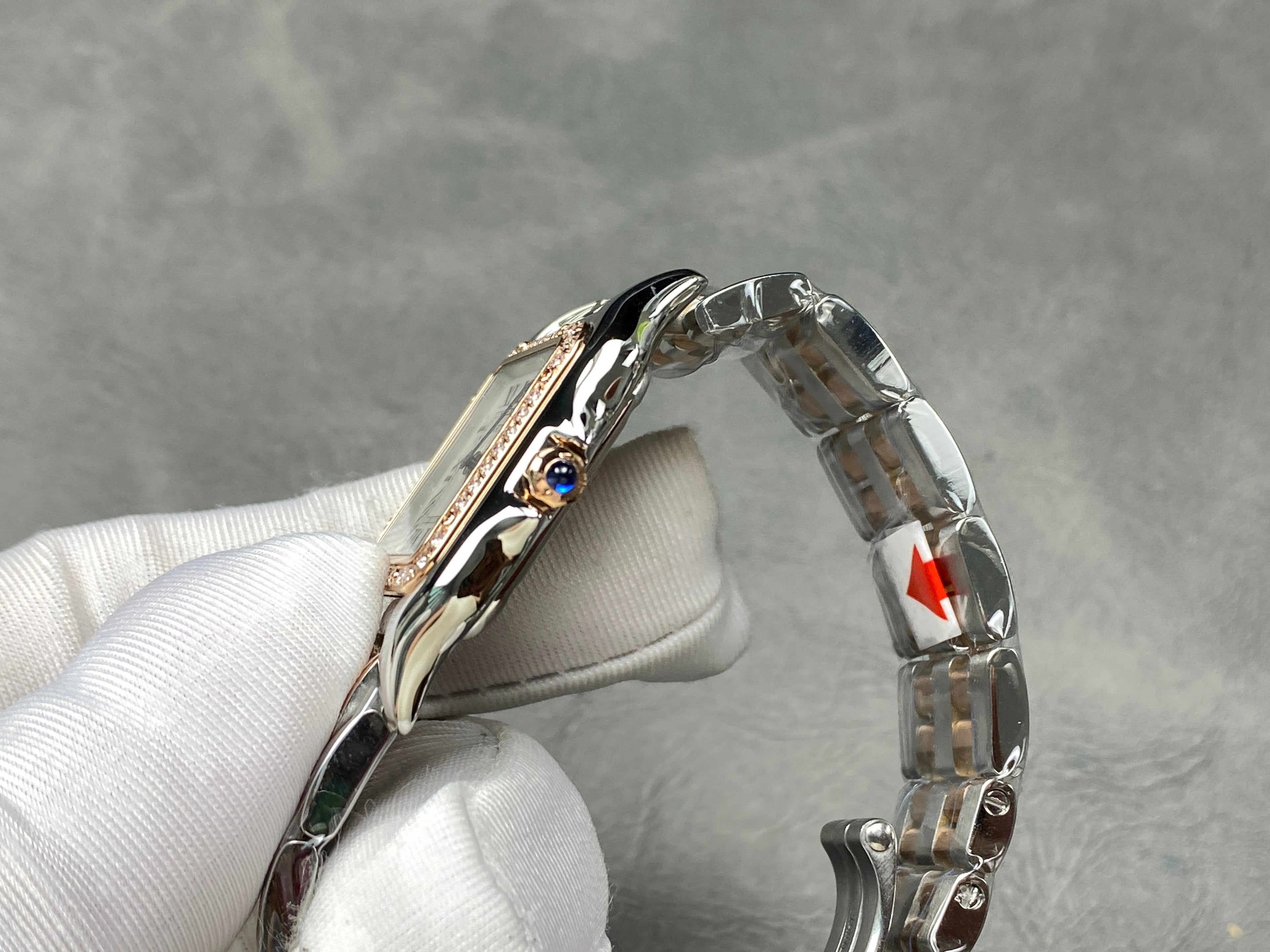 CARTIER PANTHÈRE MEDIUM WATCH GOLD PINK AND SILVER CASE WITH CRYSTALS