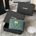 LEBOY CARD HOLDER 11 IN SHADOW GREEN GRAINED CALFSKIN GOLD-TONE HARDWARE