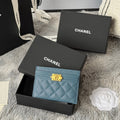 LEBOY CARD HOLDER 11 IN NEPAL BLUE GRAINED CALFSKIN GOLD-TONE HARDWARE
