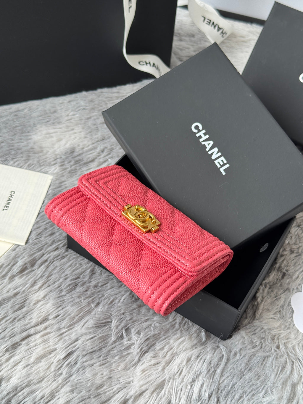LEBOY WALLET 11 IN MANDY PINK GRAINED CALFSKIN GOLD-TONE HARDWARE