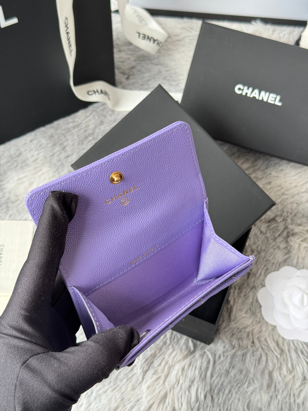 LEBOY WALLET 11 IN BABY PURPLE GRAINED CALFSKIN GOLD-TONE HARDWARE