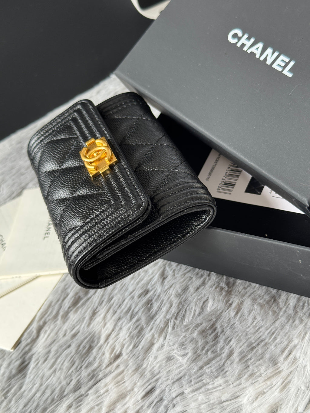 LEBOY WALLET 11 IN BLACK GRAINED CALFSKIN GOLD-TONE HARDWARE