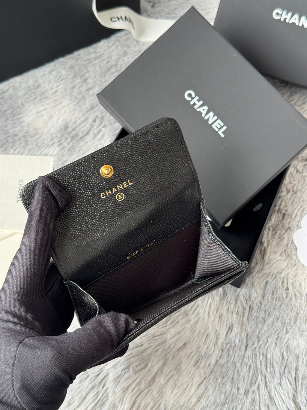 LEBOY WALLET 11 IN BLACK GRAINED CALFSKIN GOLD-TONE HARDWARE