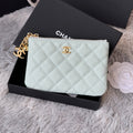 CC CLASSIC ZIPPED POUCH 14 IN MYSTIC GREEN GRAINED CALFSKIN GOLD-TONE CHARM CHAIN