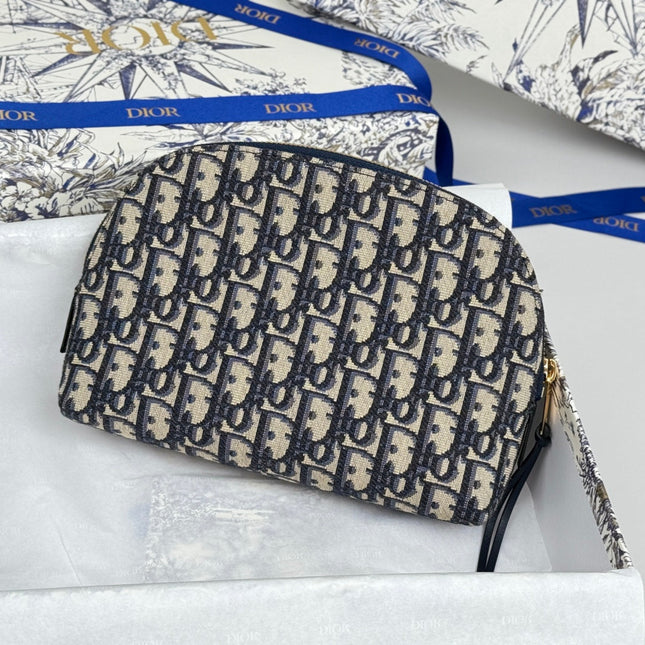 DIOR 25S 30 MONTAIGNE CLUTCH BAG 24 IN BLUE DIOR OBLIQUE JACQUARD