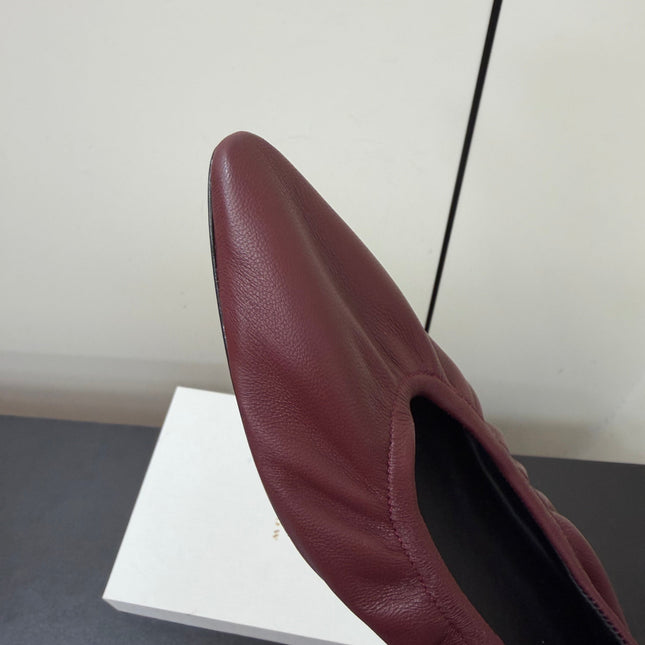 THE ROW 26S POINTED TOE BALLET FLATS IN WINE RED LAMBSKIN