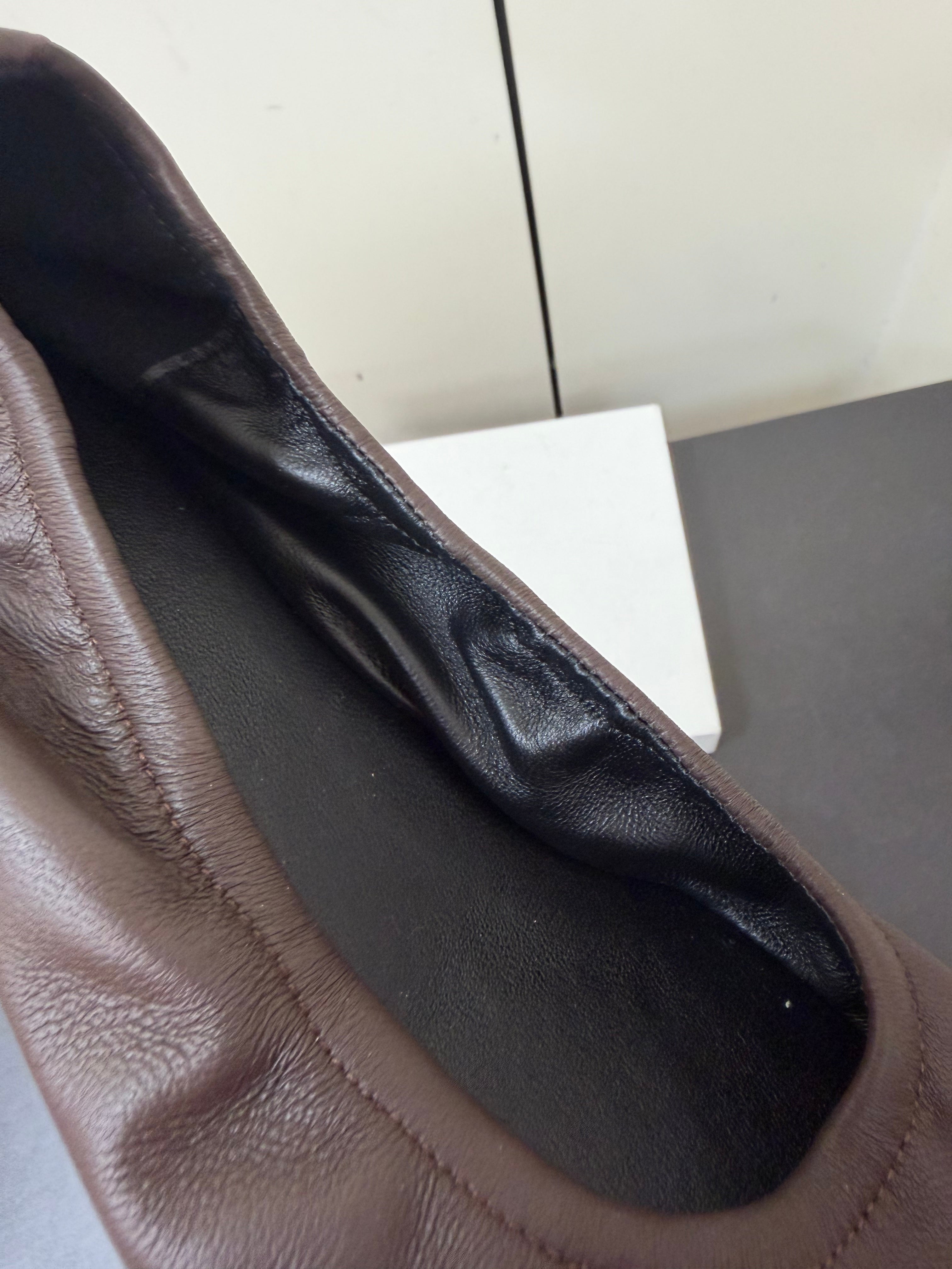 THE ROW 26S POINTED TOE BALLET FLATS IN CHOCOLATE BROWN LAMBSKIN