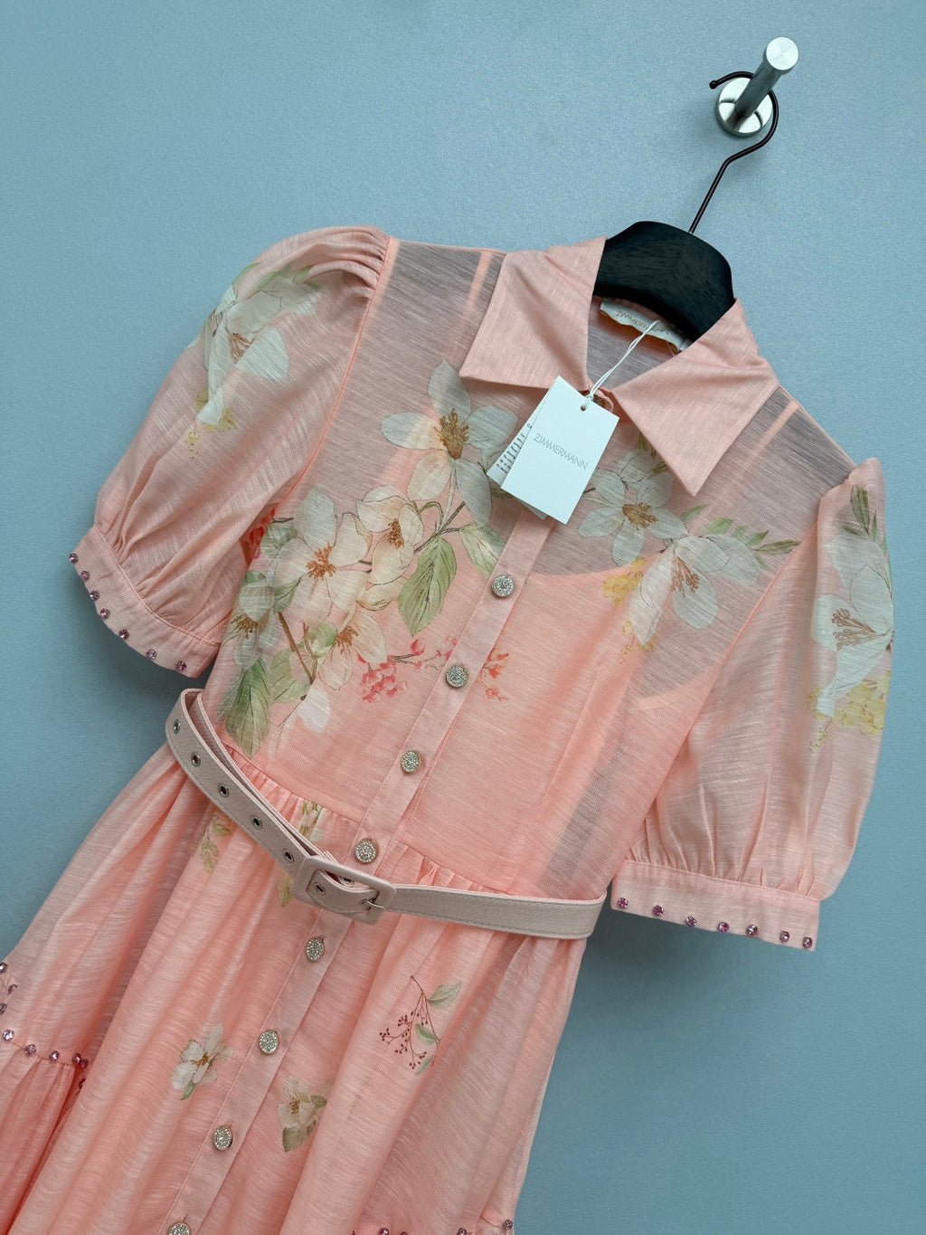 ZIMMERMANN 26S FLORAL BELTED MIDI SHIRT DRESS STYLE 256