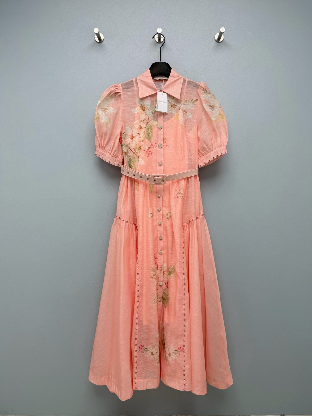 ZIMMERMANN 26S FLORAL BELTED MIDI SHIRT DRESS STYLE 256