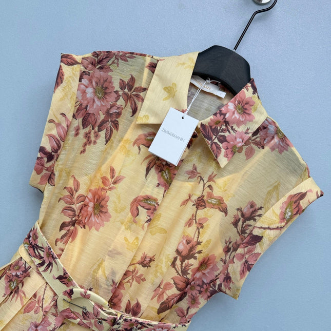 ZIMMERMANN 26S FLORAL BELTED MINI SHIRT DRESS STYLE 255