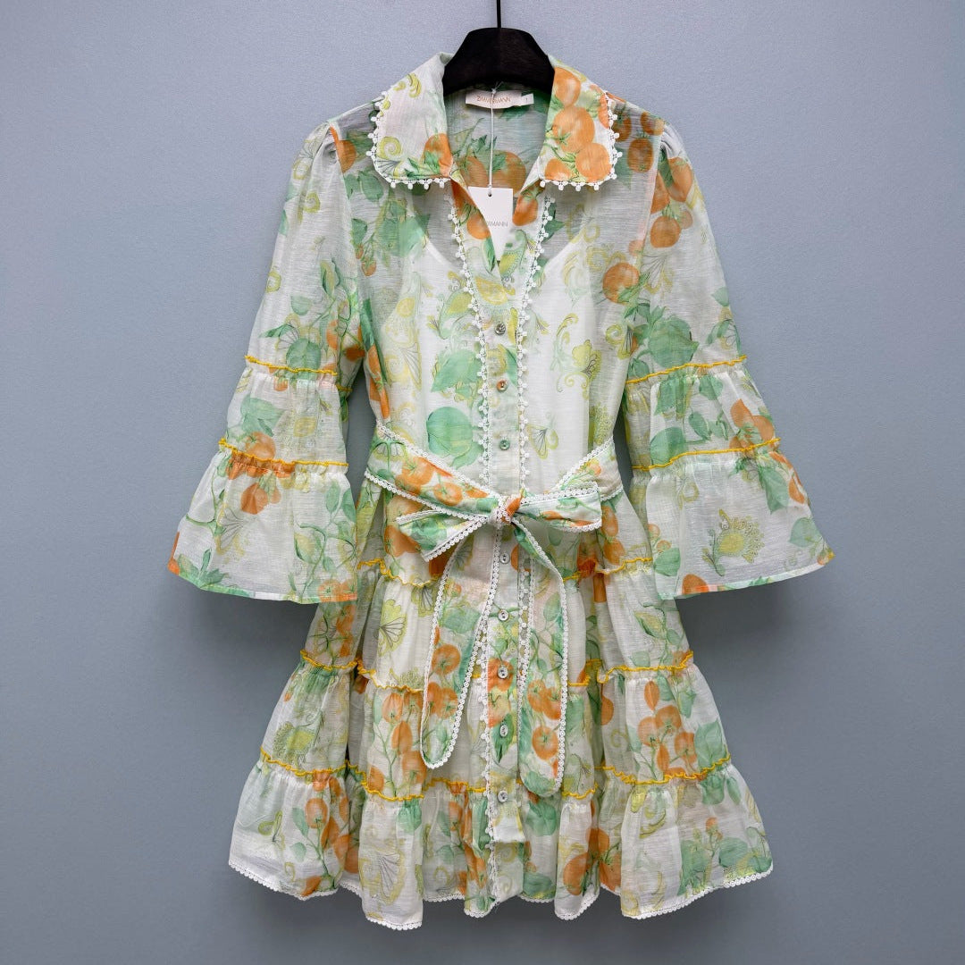 ZIMMERMANN 26S FLORAL RUFFLE MINI SHIRT DRESS STYLE 258