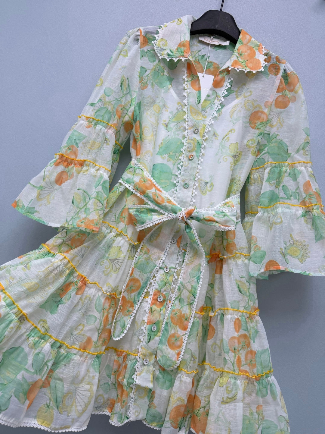 ZIMMERMANN 26S FLORAL RUFFLE MINI SHIRT DRESS STYLE 258