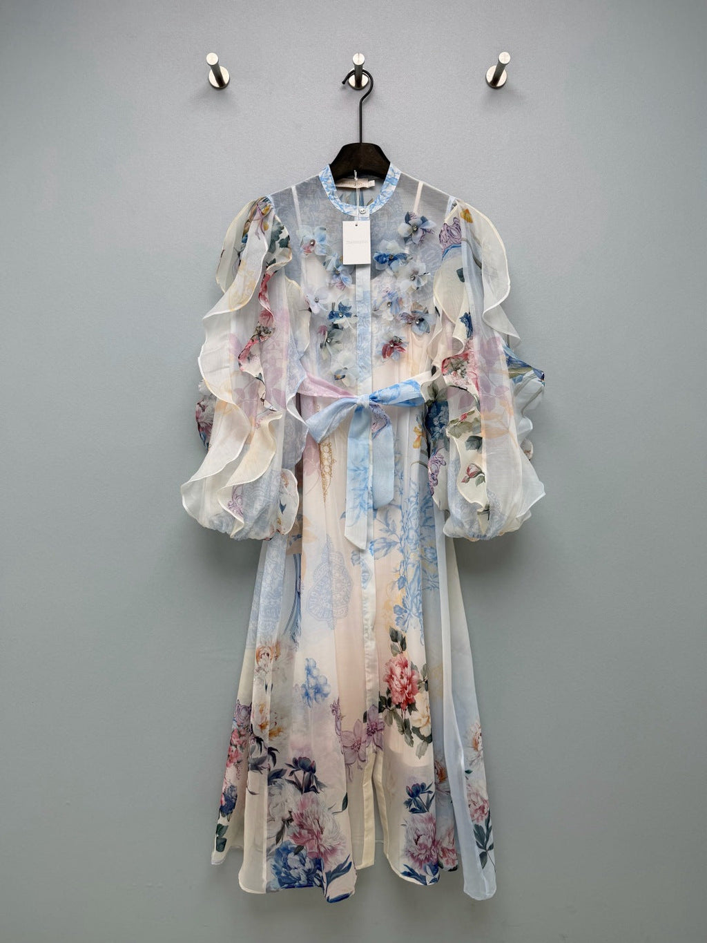 ZIMMERMANN 26S FLORAL RUFFLE SLEEVE MIDI DRESS STYLE 259