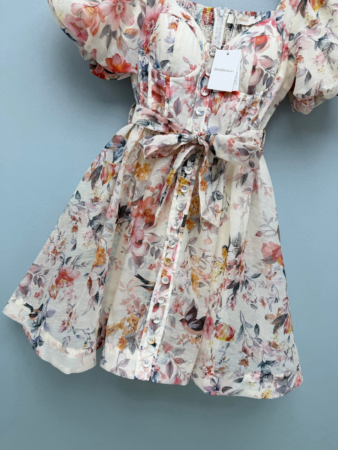 ZIMMERMANN 26S FLORAL PUFF SLEEVE MINI DRESS 194