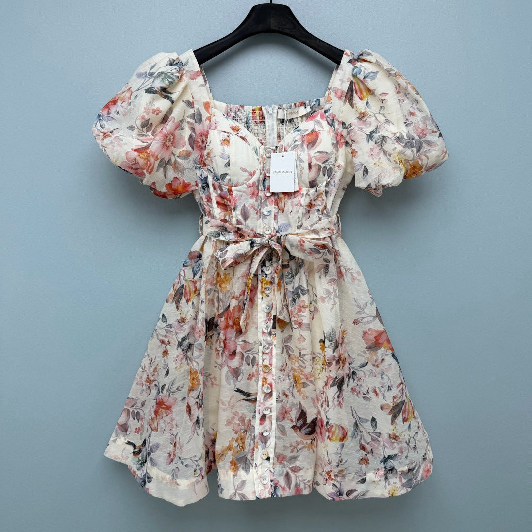 ZIMMERMANN 26S FLORAL PUFF SLEEVE MINI DRESS 194