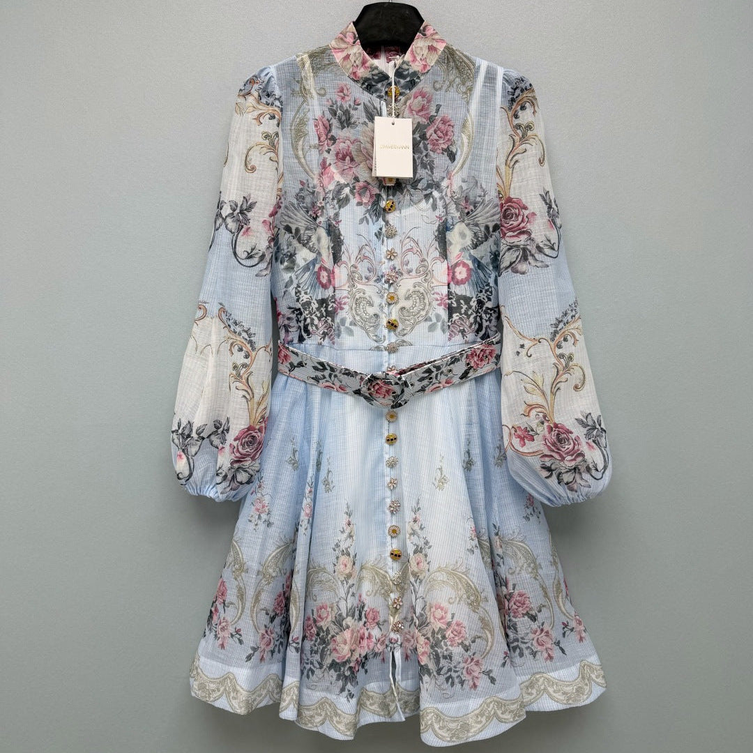 ZIMMERMANN 26 LONG SLEEVE FLORAL MINI DRESS STYLE 230