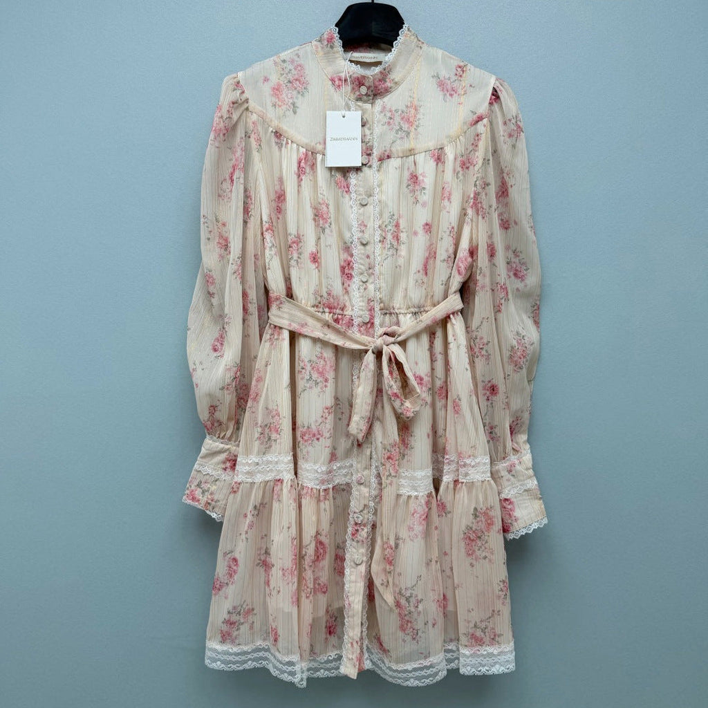 ZIMMERMANN 26 LONG SLEEVE FLORAL MINI DRESS STYLE 229