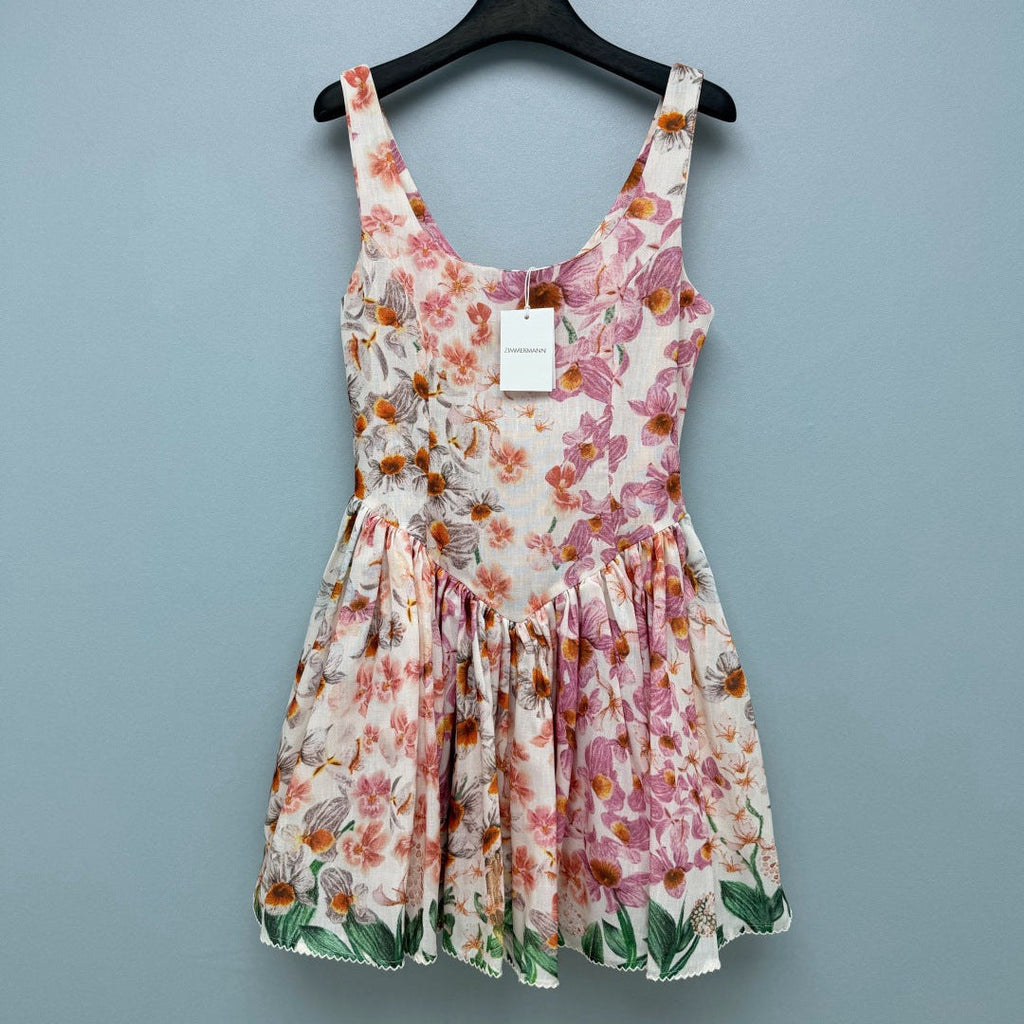 ZIMMERMANN 26 FLORAL PRINT BABYDOLL MINI DRESS STYLE 222