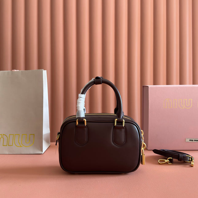 MIUMIU 26S ARCADIE BAG 19 IN DARK BROWN CALFSKIN GOLD HARDWARE