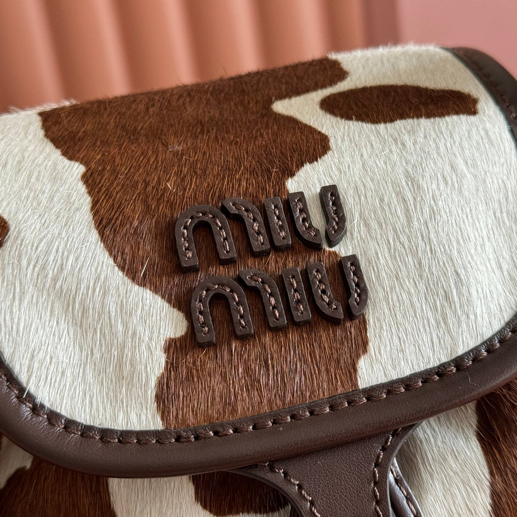 MIUMIU 26S BACKPACK 25 IN CREAM WHITE AND BROWN PONY HAIR