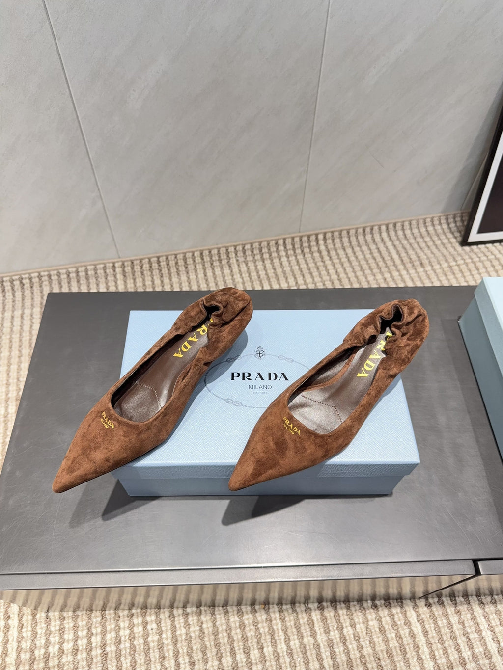 PRADA 26S PUMPS 55MM IN BROWN SUEDE
