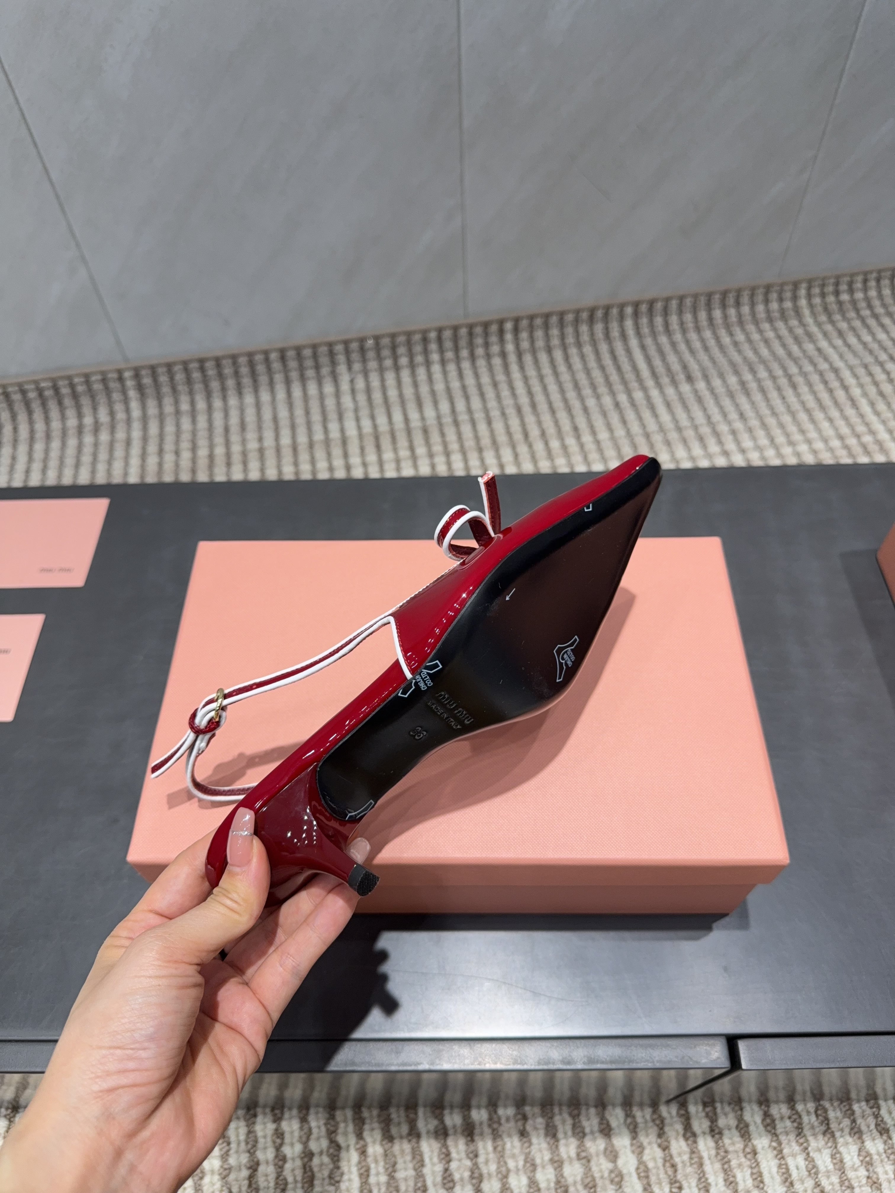 MIUMIU 26S SLINGBACK 55MM IN DARK RED CALFSKIN WITH BOW