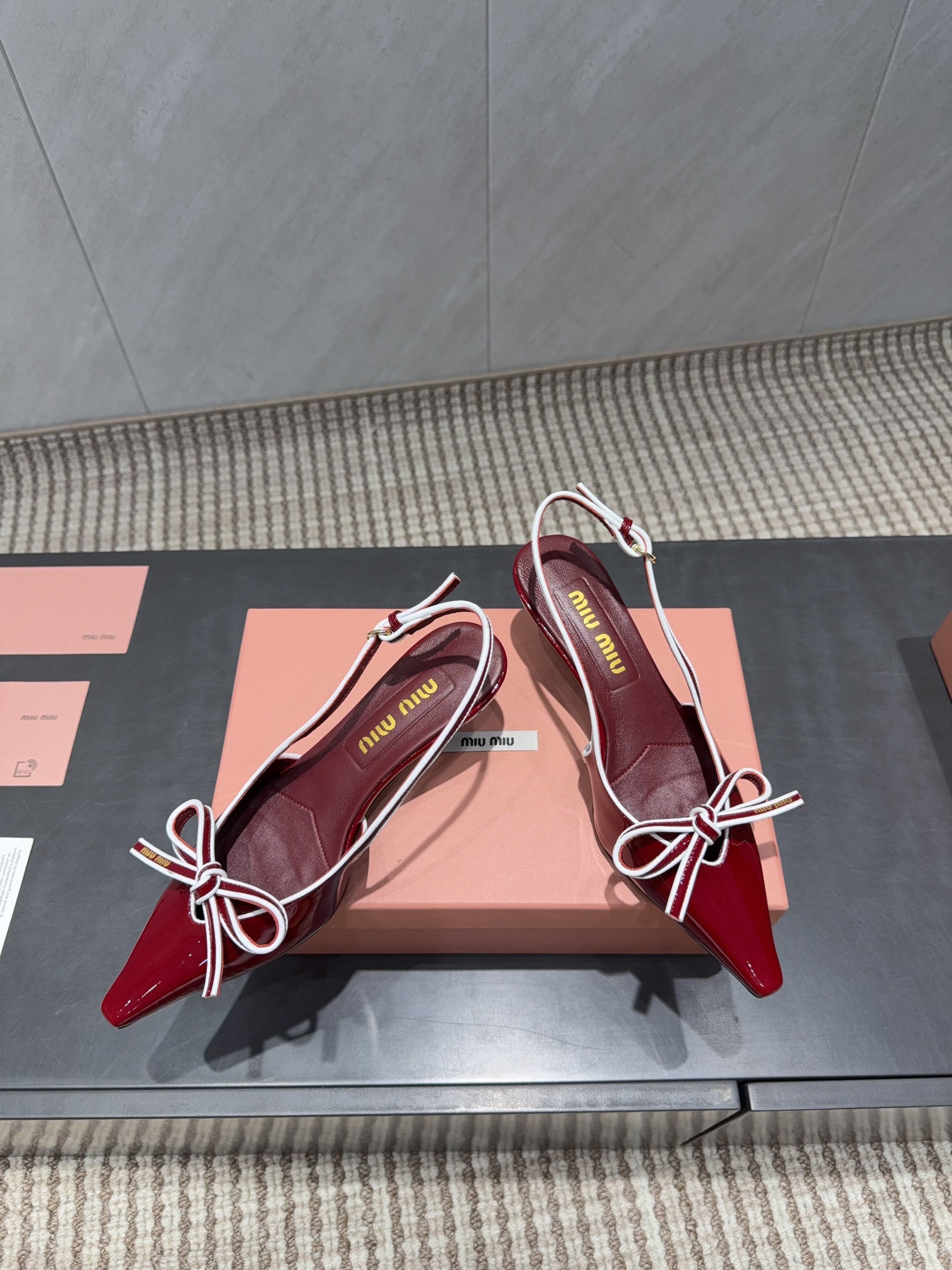 MIUMIU 26S SLINGBACK 55MM IN DARK RED CALFSKIN WITH BOW