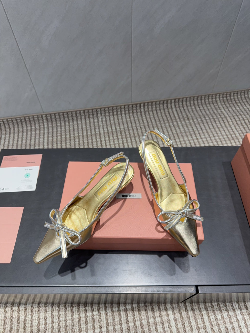 MIUMIU 26S SLINGBACK 55MM IN GOLD CALFSKIN WITH BOW