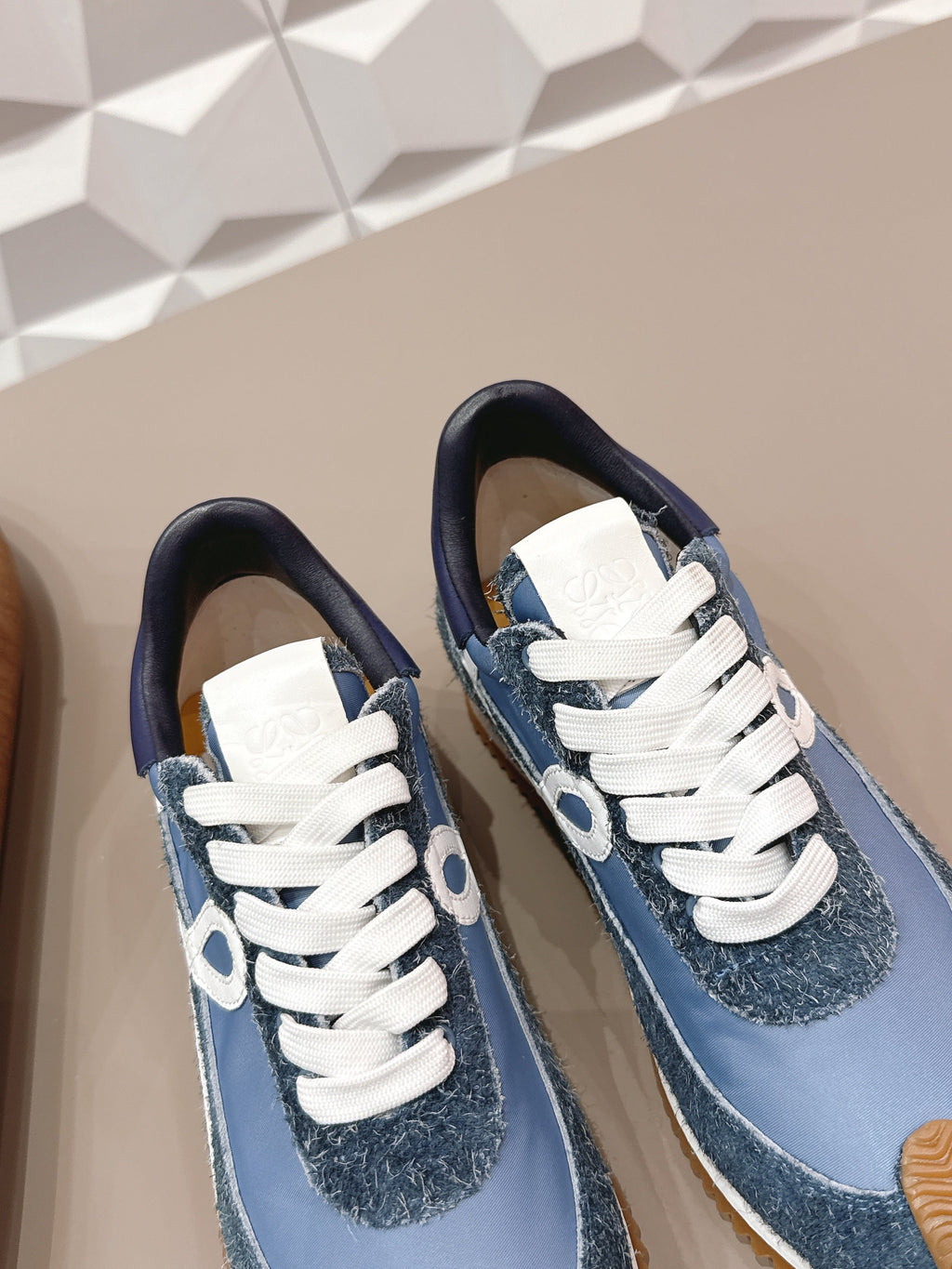 LOEWE 26S FLOW RUNNER SNEAKER IN SLATE BLUE SUEDE AND NAVY BLUE CALFSKIN