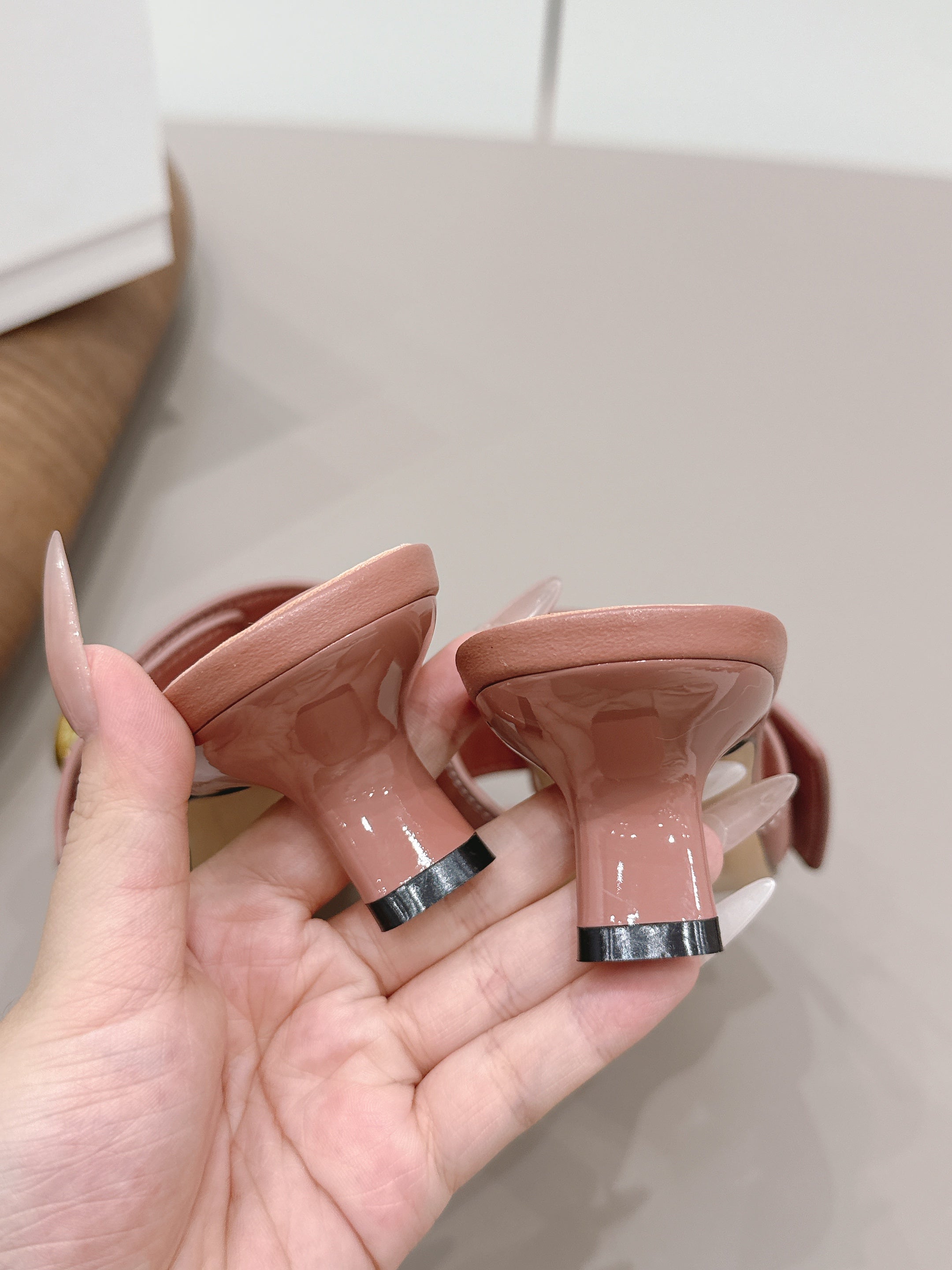 LOEWE 26S SQUARE TOE SANDALS 45MM IN PINK CALFSKIN GOLD HARDWARE