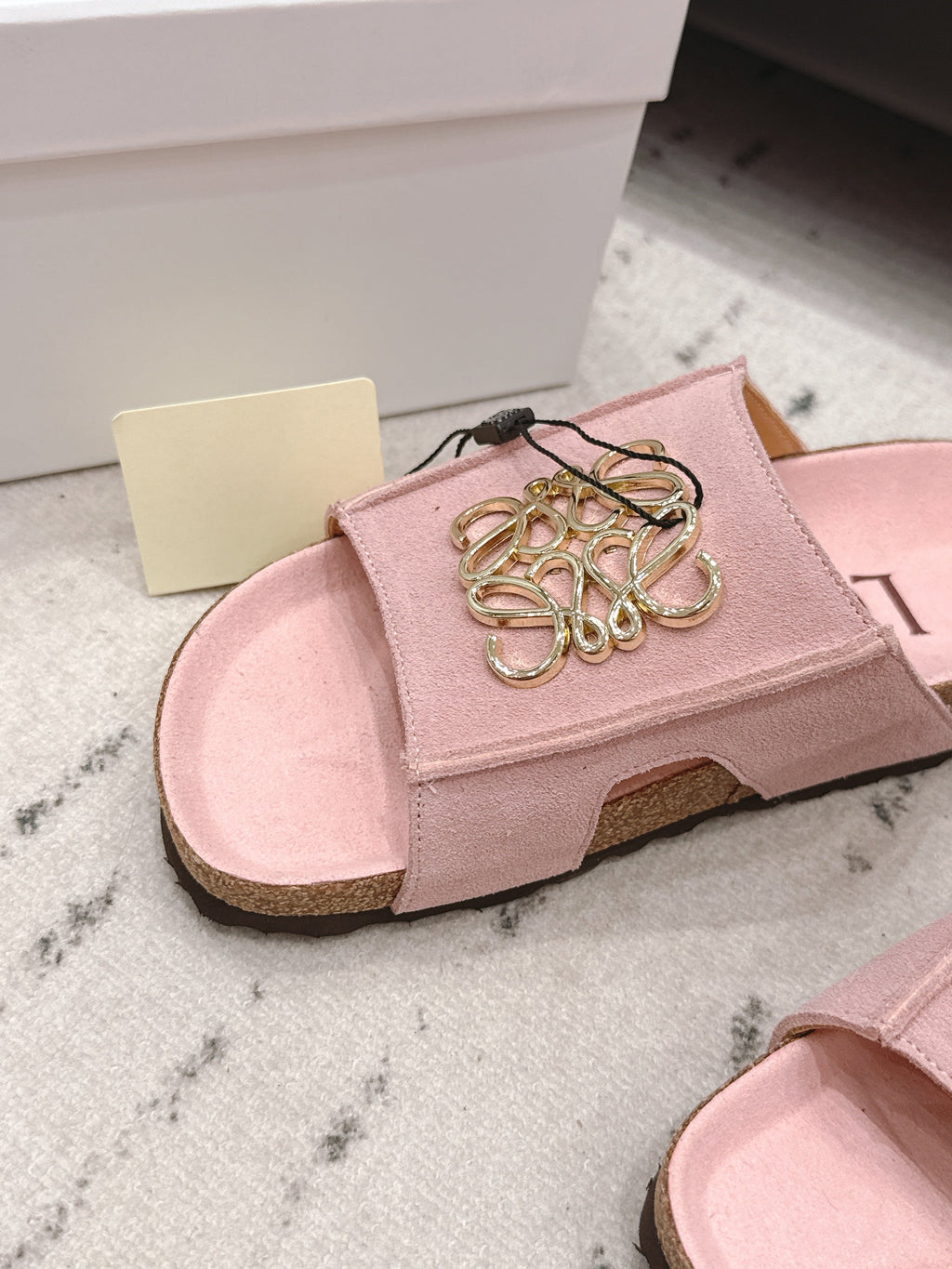 LOEWE 26S FLAT SANDALS IN PINK LOGO GOLD HARDWARE