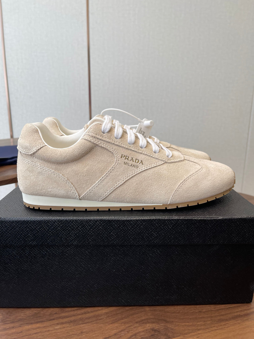 PRADA 25S SNEAKER IN LIGHT BEIGE SUEDE STYLE 11