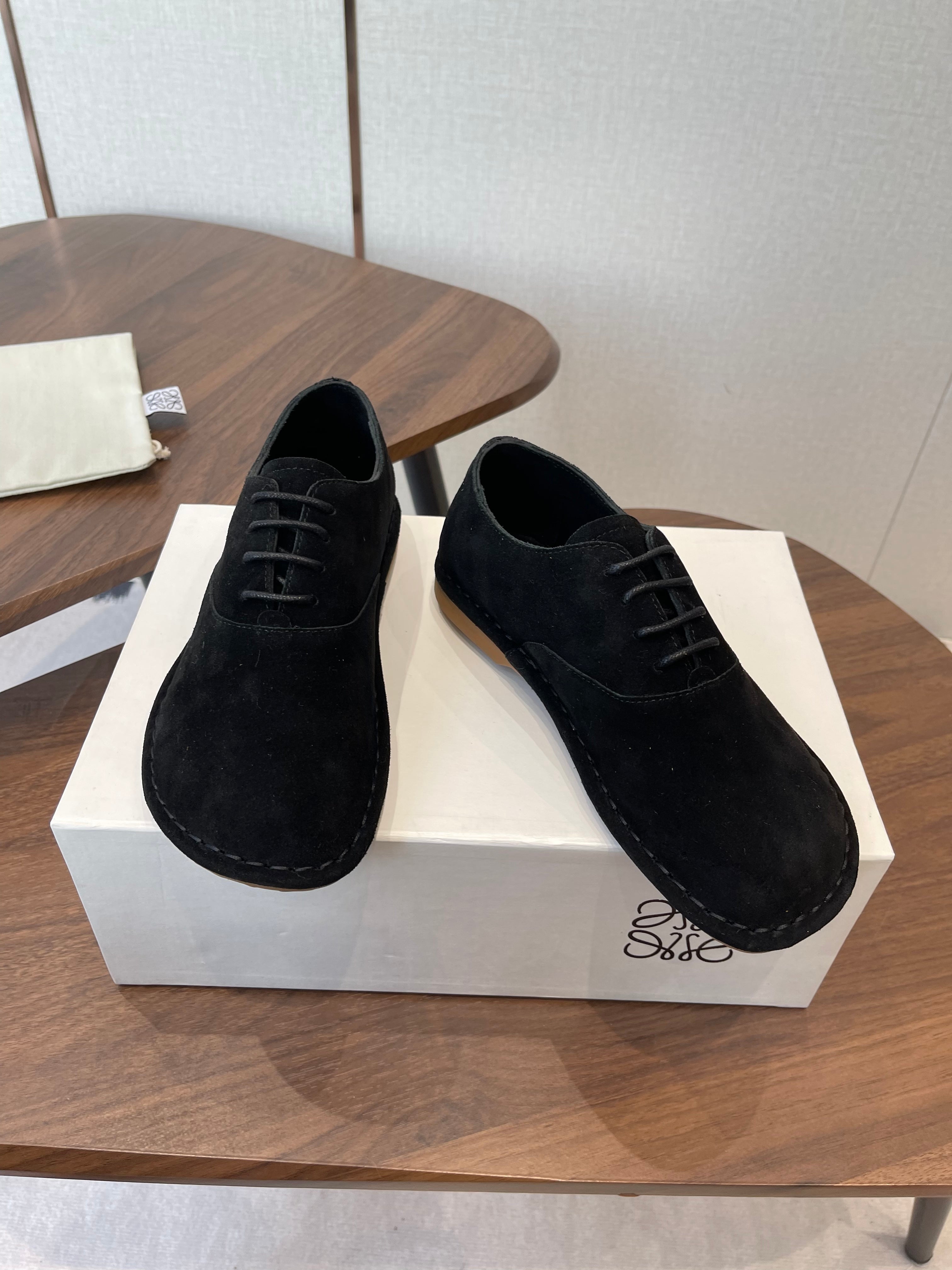 LOEWE 26S FOLIO DERBY SHOES IN BLACK SUEDE