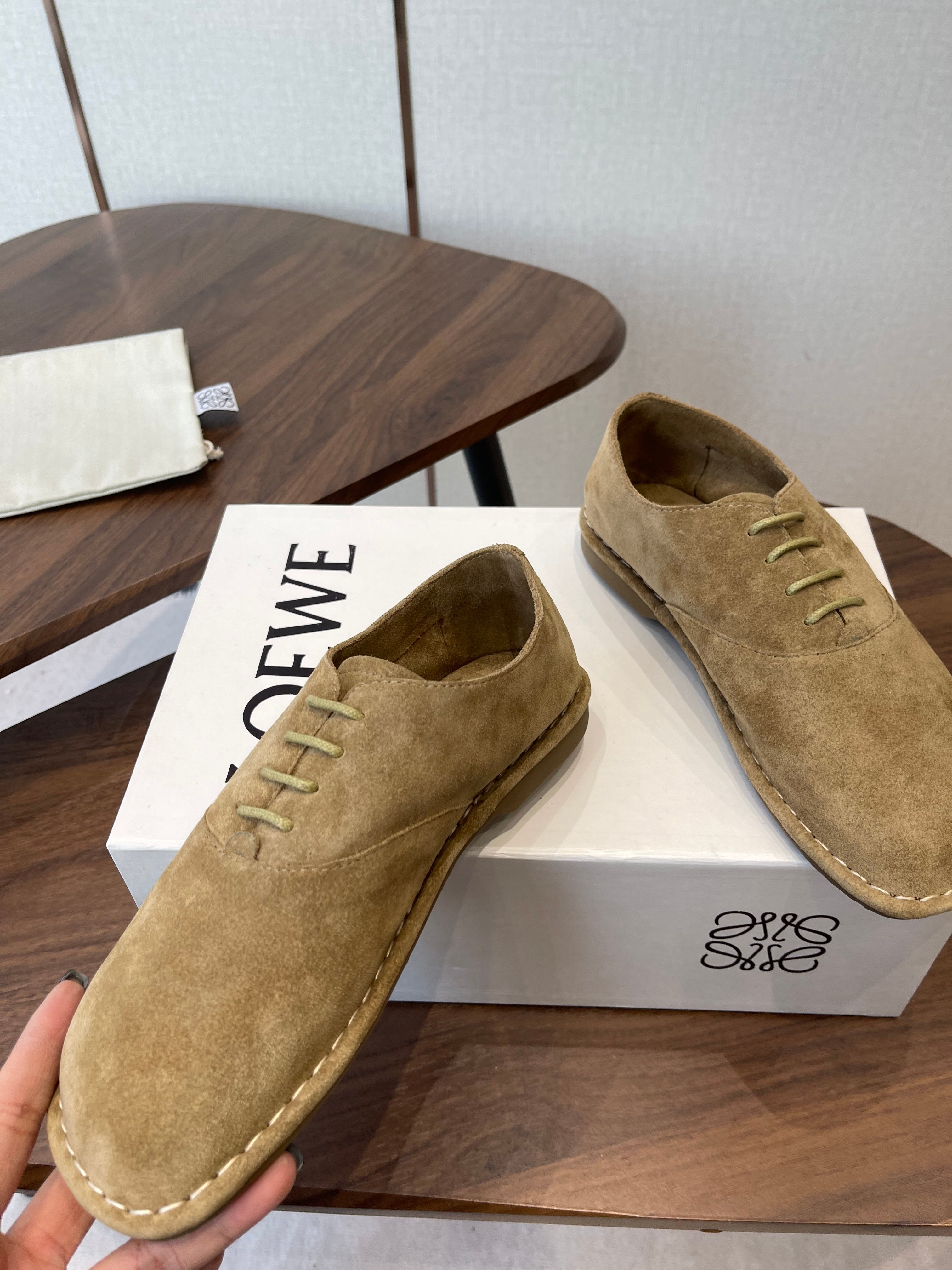 LOEWE 26S FOLIO DERBY SHOES IN LIGHT BROWN SUEDE