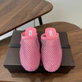 ALAIA 26S FLAT MULES IN PINK SUEDE AND MESH RHINESTONE-EMBELLISHED