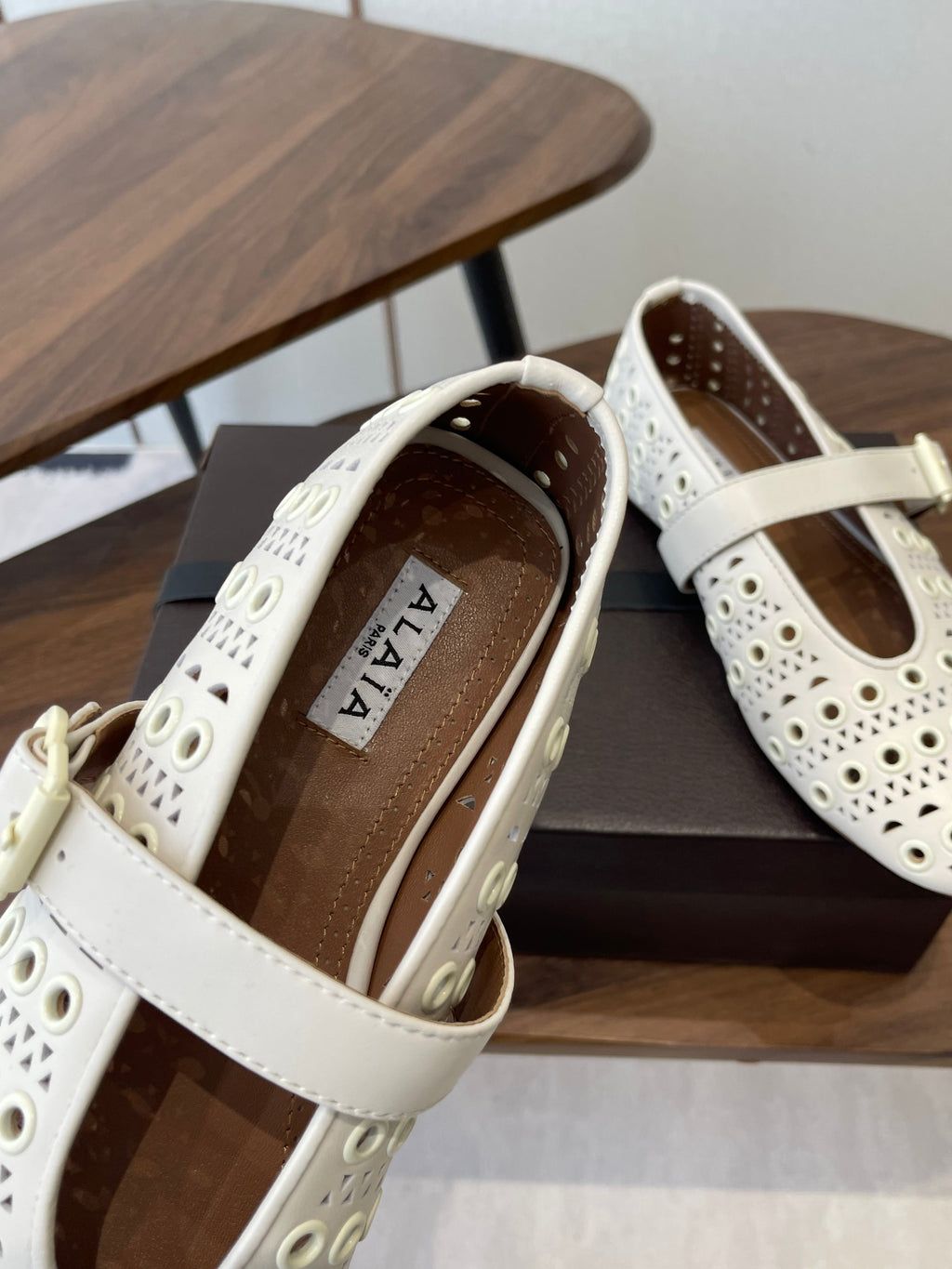 ALAIA 26S MARY JANE FLATS IN WHITE LAMBSKIN