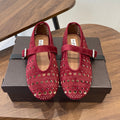 ALAIA 26S MARY JANE FLATS IN DARK RED SUEDE